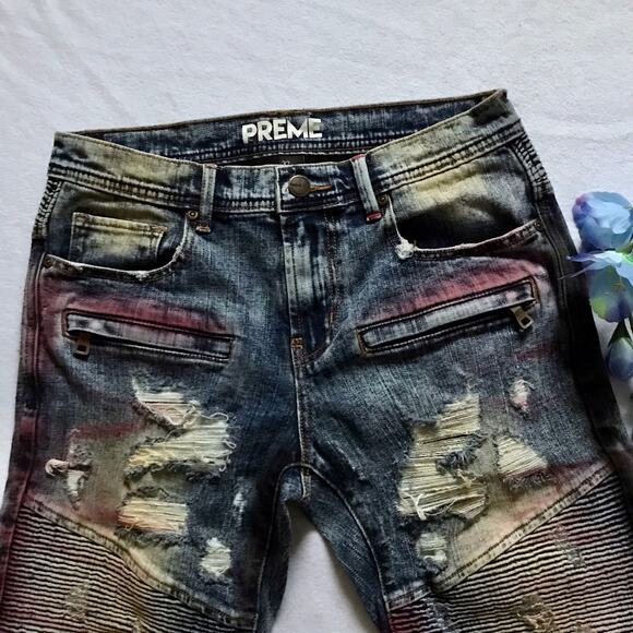 Preme NWOT Medium Wash Distressed Skinny Jeans Men 32 - Picture 3 of 11